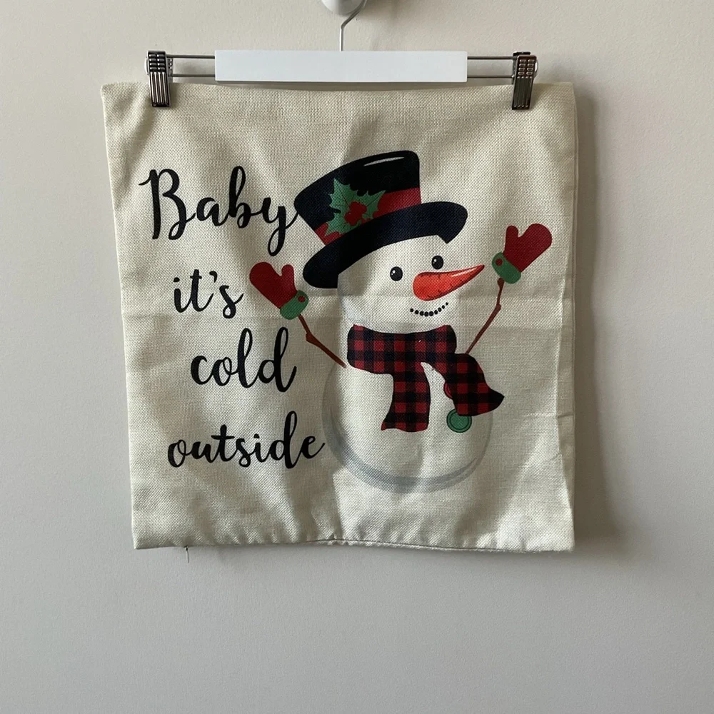 2 Christmas Throw Pillow Covers Snowman and Santa Holiday Set of Two